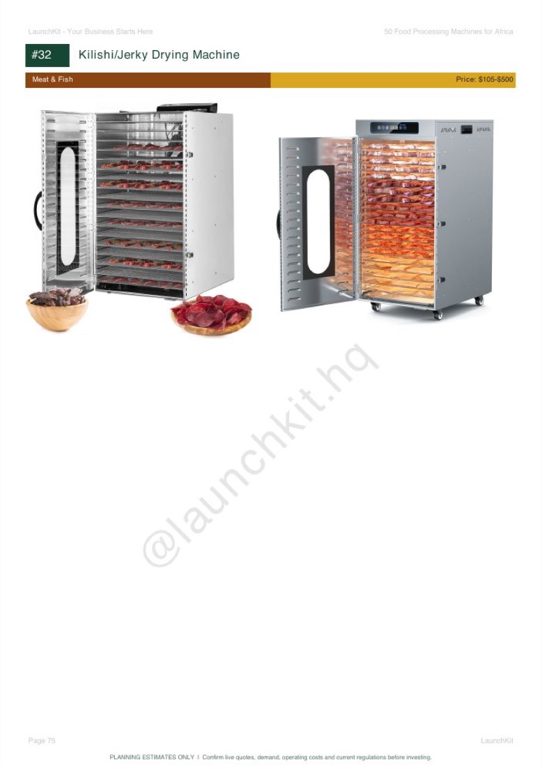 LaunchKit page showing a kilishi and jerky drying machine